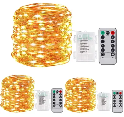 LED-Lichterkette, 3er-Set, 10 m, 100 LEDs, warmweiß, mit Fernbedienung
