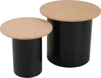 Produktbild von Möbilia Beistelltisch 2er-Set | Tischplatte MDF mit Kork natur | Gestell Pinie schwarz | B 50 x T 50 x H 45 cm | 28020049 | Serie BEISTELLTISCH