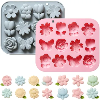 2er-Set Silikon Blumenformen für Schokolade, Kekse & Gelee