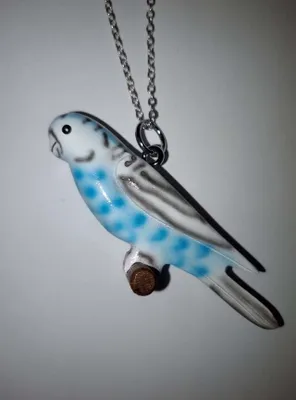 Produktbild von Kette mit Holzanhänger Wellensittich, blau, Ketten Modeschmuck Tiere Tier Vogel