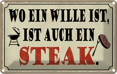 Produktbild von vianmo Blechschild 20x30 cm wo ein Wille ist Steak Grill Essen Trinken