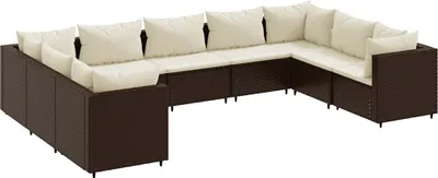 Produktbild von vidaXL 9-tlg. Garten-Lounge-Set mit Kissen Braun Poly Rattan
