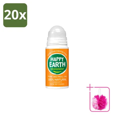 Obrázok produktu pre 20 kusov deodorantu Happy Earth Roll-On s vôňou ruže a petitgrainu - 75 ml - balenie po 20 kusov