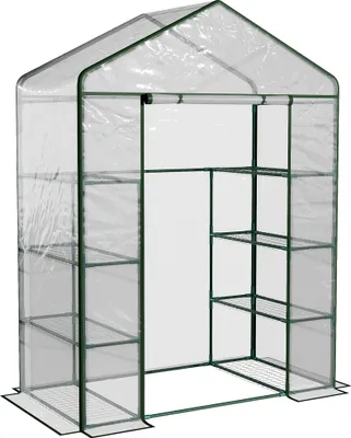Image de Outsunny Serre de jardin avec étagères 4 niveaux, serre de balcon, châssis en acier, porte zippée enroulable, pour légumes plantes fleurs, intérieur et extérieur, 143 x 73 x 195 cm, transparent