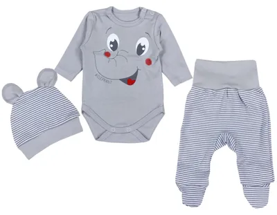 Image de Ensemble de vêtements TupTam pour bébé fille ou garçon : body à manches longues, pantalon et bonnet avec imprimé et slogan, 3 pièces, couleur : gris éléphant, taille : 50