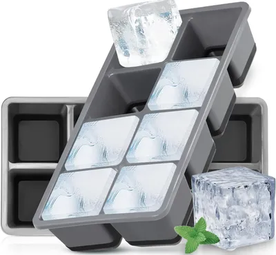 Produktbild von Eiswürfelformen, groß – 2er-Pack. Silikon-Eiswürfelformen mit Deckel, BPA-frei und stapelbar