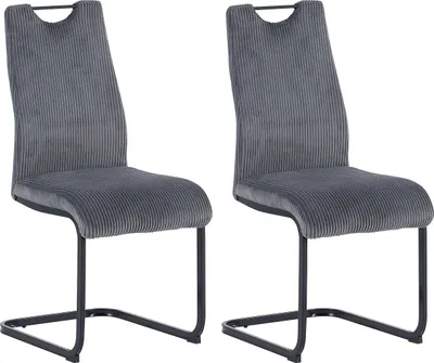 Produktbild von byLIVING Freischwinger 2er Set CAPRI, Grob-Cord grau, Metall schwarz, mit Griff und bequemer Polsterung, Schwingstühle, Polsterstühle, Maße: B 44, H 88, T 55 cm