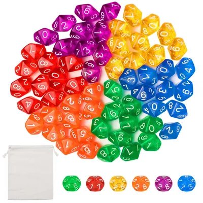 Imagen del producto de Dados de acrílico poliédricos, 60 unidades, de diferentes formas, para juegos de rol
