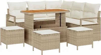 Image de Ensemble de canapés de jardin vidaXL, 9 pièces, beige, en polyrotin