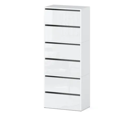 Produktbild von STIV Möbel | Schuhschrank 3-teilig mit Klappen | Weiß Matt / Weiß Hochglanz | 60x36x150 cm | modular erweiterbar | modern & elegant
