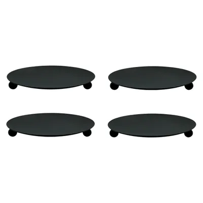 Produktbild von Kerzenhalter schwarz 4 Stück Stumpenkerzen Teller Kerzenteller Weihnachten 8,5 cm