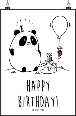 Produktbild von Mr. & Mrs. Panda Bild Panda Geburtstag DIN A0 - Weiß - Geschenk, Wandbild, wanddeko, drucke, Designposter, Wanddekoration