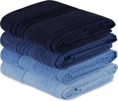 Produktbild von Badetücher Set, 4 Stück, 50 x 90 cm, 100% Baumwolle, Blau, Saugfähig, Strapazierfähig
