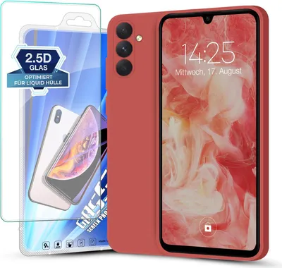 Produktbild von Hülle für Samsung Galaxy A55 5G mit 9H Displayglas Displayschutz Plus Case Cover Bumper Silikon Softgrip Schutzhülle Farbe: Rot