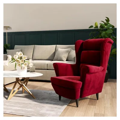 Produktbild von Relaxsessel mit gepolstertem Sitz und Armlehnen, Fernsehsessel für das Wohnzimmer, Loungesessel in Weinrot aus Samt