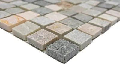 Produktbild von Handmuster Mosaik Fliese Quarzit Naturstein Quarzit beige Küchenrückwand Spritzschutz grau MOS36-0206_m