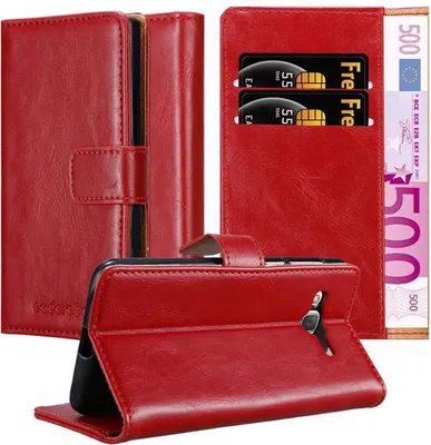 Produktbild von Cadorabo Hülle für Samsung Galaxy J7 2015 Schutzhülle in Rot Handyhülle Book Tasche Case Etui Luxury