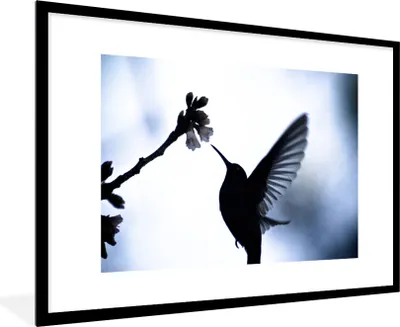 Produktbild von MuchoWow® Gerahmtes Poster Vogel - Kolibri - Scherenschnitt 90x60 cm - Poster mit Schwarzem Bilderrahmen Wandposter Rahmen Foto Bilder - Wanddekoration - Fotos
