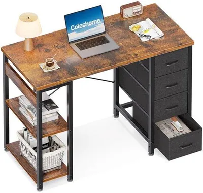 Productafbeelding van Klein Bureau met 4 Laden, 100x40cm, Bruin