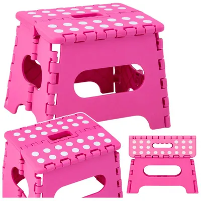 Immagine prodotto di Sgabello pieghevole con poggiapiedi, antiscivolo, rosa, 24 x 19 cm