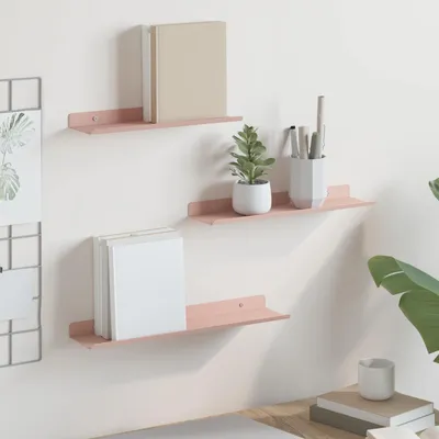 Image de Étagères murales flottantes, lot de 3, couleur rose, dimensions 40 x 9 x 2,5 cm, en acier