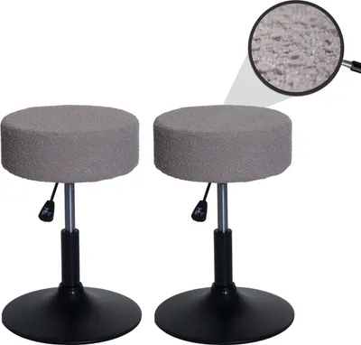Immagine prodotto di set di 2 sgabelli HWC-C22, sgabello make-up, girevole regolabile in altezza Ø 37 cm tessuto bouclé 450g/m²  ~ taupe