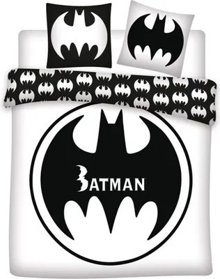 Produktbild von Aymax Bettwäsche für Doppelbett, Batman-Logo, für Doppelbett, wendbarer Bettbezug, 240 x 220 cm + 2 Kopfkissenbezüge 65 x 65 cm, PolyBaumwolle, Schwarz und Weiß