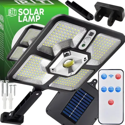 Zdjęcie produktu dla Lampa solarna, czujnik ruchu, lampa solarna, 220 diod LED, akumulator 2×1200 mAh, regulowany kąt panelu solarnego, 3 tryby, do ogrodu, garażu, 6500K, IP65, Retoo