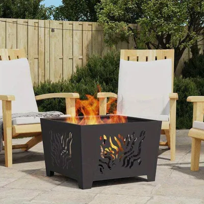Productafbeelding van Vuurschaal van zwart staal – vierkante terrasverwarmer en buitenhaard – 60x60x40 cm