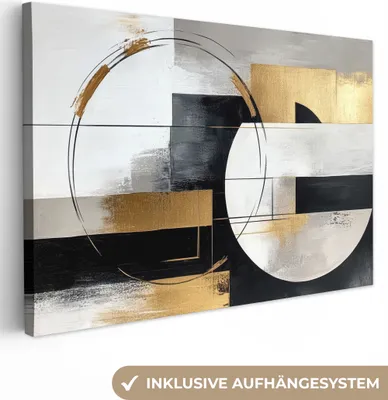 Produktbild von Leinwand Bilder 90x60 cm - Abstrakte Formen - Gold - Silber, Wandbilder, Wanddeko Wohnzimmer, Bild