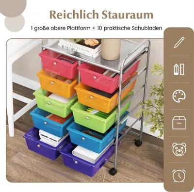 Obrázek produktu pro Pojízdný úložný vozík s 10 zásuvkami, průhledná barva