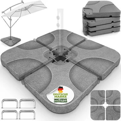 Immagine prodotto di Supporto per ombrellone tillvex® grigio granito 60 litri / 80 kg – 4 pezzi per ombrellone a braccio incl. connettore metallico | Peso dell'ombrellone riempibile con acqua o sabbia | Supporto per ombrellone a braccio resistente alle intemperie
