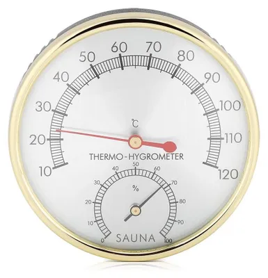 Produktbild von Sauna Thermometer - Hygrometer - Praktisches und Schönes Design - Metall-Dial - Temperatur und Feuchtigkeit - Geeignet für Zuhause und Sauna - 10...