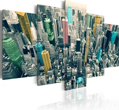 Immagine prodotto di Quadri decorativi, skyline di New York, architettura, grigio e colorato, 200x100 cm, set di 5 pezzi – Quadri per il soggiorno, stampe su tela moderne, stampa su tela 030111-4