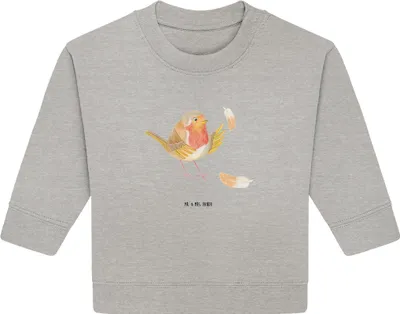 Produktbild von Mr. & Mrs. Panda Organic Baby Pullover Rotkehlchen Federn 12. - 18. Monat - Heather Grey - Geschenk, fliegen, Spruch Motivation, Lustige Sprüche, Bullover, Vogel, Mut