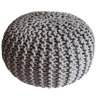 Produktbild von Strickhocker Pouf Sitzpouf Sitzpuff Grobstrick Pouf hellgrau Ø 45cm