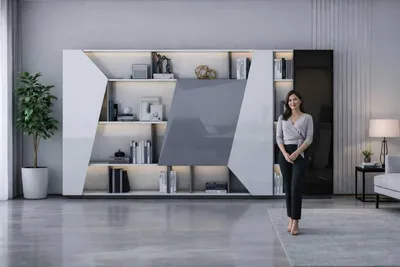 Zdjęcie produktu dla Nowoczesny regał na książki do salonu, meble drewniane, designerskie półki