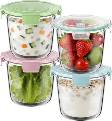 Image de Lot de 4 récipients de conservation alimentaires en verre, avec couvercles hermétiques