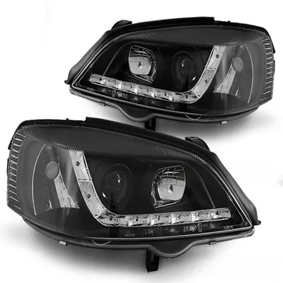 Productafbeelding van LED-dagrijverlichting, designkoplampen, geschikt voor Opel Astra G (1998-2004), zwart