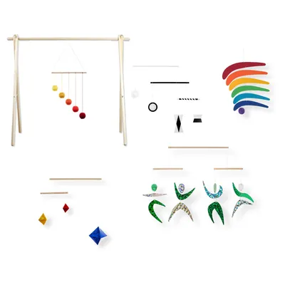 Produktbild von 5x Montessori mobil - Munari, Oranžové Gobbi, Dancers, Octahedron, Rainbow s držiakom / hrazdičkou