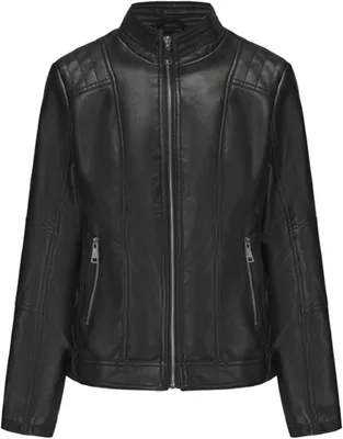 Imagen del producto de Chaqueta de cuero sintético para mujer, de corte ceñido, con bolsillos laterales y forro interior, unidad, ideal para el uso diario