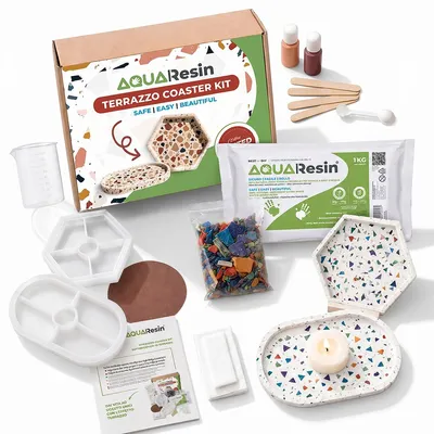 Obrázek produktu pro Sada Aqua Resin Terrazzo – DIY set s alfa sádrou a Aqua čipy pro 2 misky s mozaikovým efektem