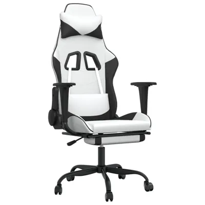 Produktbild von Gaming-Stuhl mit Fußstütze Weiß und Schwarz Kunstleder