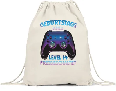 Produktbild von Geburtstagskind Level 14 Freigeschaltet Turnbeutel Gymsack  Happy Birthday Geburtstag Alles Gute Controller Konsole Gamer