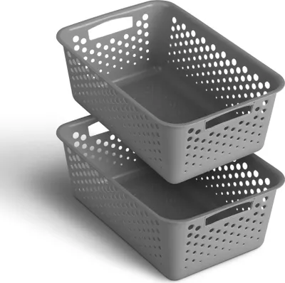 Produktbild von 2 Stück Aufbewahrungskorb 5L mit Griffen - BPA-Frei - Organizer ( 30 x 20 x 11 cm / Anthrazit ) - Körbchen für Bad Küche Schlafzimmer, Haushaltskorb