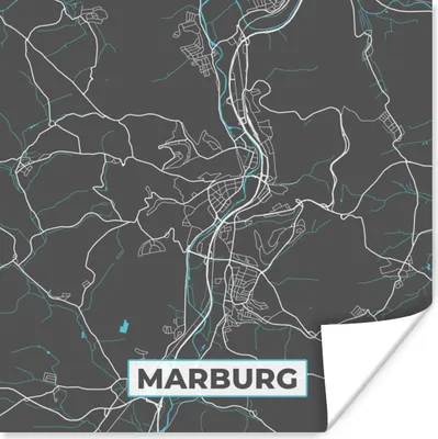 Produktbild von MuchoWow® Poster Stadtplan - Karte - Marburg - Blau - Deutschland - Karte 75x75 cm - Wand Dekoration