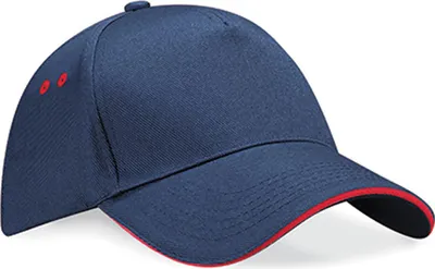Immagine prodotto di Beechfield B15C | Ultimate 5 Panel Cap - Cappello / Berretto / Cappello a sandwich - Colore: French Navy/Classic Red - Taglia: Unica