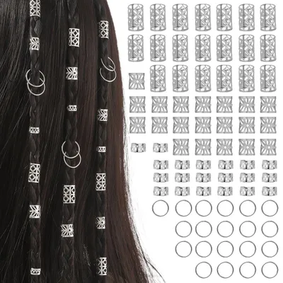 Produktbild von 80-teiliges silbernes Haarschmuckset für Zöpfe, Haaraccessoires, Haarspangen für Dreadlocks, spiralförmige Haarspangen, Haarschmuck für Dreadlocks für Männer, Frauen, Mädchen und Jungen, Zöpfe