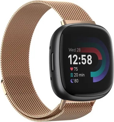Produktbild von Strap-it Milanese Armband - Kompatibel mit Fitbit Versa 4 Armband Ersatzarmband Edelstahl - Magnetverschluss - Hochwertiges Material - für Armband Rosa Gold (S/M)