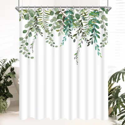 Produktbild von Duschvorhang 240x180cm Grün Blätter Antischimmel Textil mit Saum